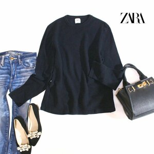 ZARA ザラ ■ 秋 冬 厚みあり 新風 凸凹リブ 長袖カットソー プルオーバー M ブラック 黒 Tシャツ コットン