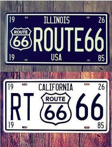 K106 新品●２枚セット ブリキ看板 ROUTE66 ナンバープレート型 アメリカ雑貨 ブラック ホワイト かっこいい インテリアに ビンテージ