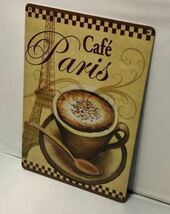 K183 新品●ブリキ看板 Coffee Paris パリ コーヒー メニュー カフェ 喫茶店 cafe インテリアに！ アンティーク レトロ ビンテージ_画像3