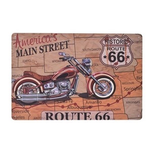 K291 新品●ROUTE66 アメリカン 雑貨 ビンテージ風 ブリキ看板 かっこいい インテリアに アンティーク 地図 バイク柄 レトロ ビンテージ