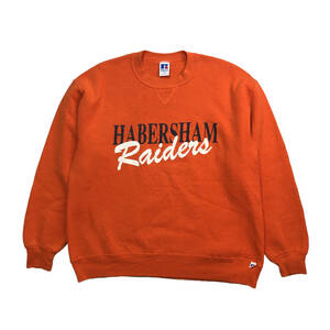 90S USA製 ヴィンテージ ラッセル HABERSHAM RAIDERS アメフト クルーネック トレーナー スウェット オレンジ メンズXL 古着 BD1281