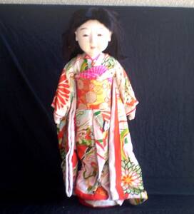 昭和初期 市松人形 女の子 立ち人形 60cm 作者名あり 日本人形 雛祭り 台・棒付 化粧箱 昭和レトロ
