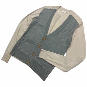 DRIES VAN NOTEN * two-tone knitted wool cardigan gray beige men's S mode adult casual Dries Van Noten #S2415