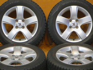 バリ溝 美品【ダンロップウインターマックス02 WM02 215/55R16 93Q】PEUGEOT プジョー 3008 純正 ホイール 16インチ 7J+32 PCD108-4H