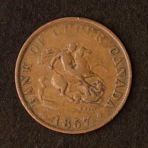 KM#Tn2/カナダ植民地 アッパー・カナダ 1/2ペニー銅貨（1857）[E2730] コイン