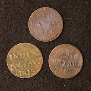 KM#282/オランダ領東インド バタヴィア DUIT銅貨（1816,18,21）3種セット[E2622]コイン、インドネシア、東インド会社、蘭印、VOC