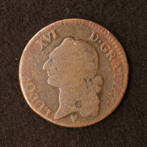 フランス ルイ16世 1 Liard銅貨（1700年台）[E2615]コイン　