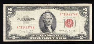 アメリカ紙幣 2ドル（1953）レッドシール[2498]