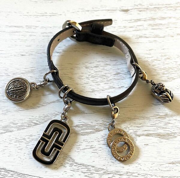 ブルガリ ブレスレット シルバー金具 レザー ブラック