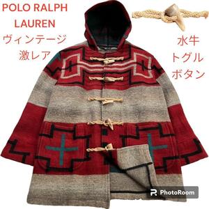 ９０S　POLO RALPH LAUREN　ポロラルフローレン　ネイティブ柄　ダッフルコート　L　ユニセックス　 ナバホ族　チマヨ柄　ヴィンテージ　