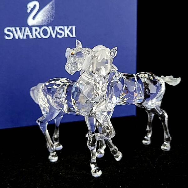 □美品 ◆ スワロフスキー SWAROVSKI 2匹の仔馬 馬 ホース 627637 置物 フィギュリン 箱つき
