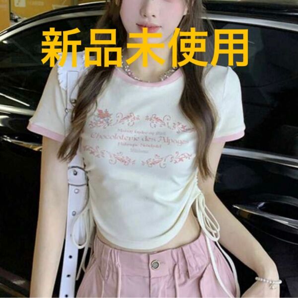 Tシャツ　半袖　韓国　レディース　トップス　クロップド　クロップドTシャツ　ミニ丈