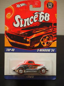 ホットウィール 34 FORD 3-WINDOW FLAMS 赤/黒 フォード ミニカー Since68 40周年記念 限定 METAL/METAL HOT ROD REDLINE Hot Wheels 