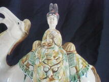 中国唐三彩置物祭具、大型 馬乗り婦人、中国陶磁、骨董品 希少、中国美術、高さ４２ｃｍ_画像3