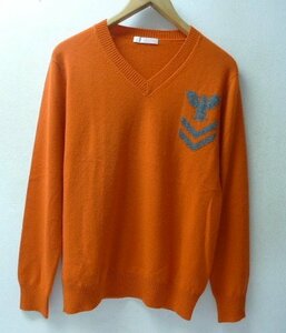 ◆faccio ファッチオ カシミア100 上質 Vネック バードロゴデザイン ニット セーター オレンジ系 サイズM BEAMS 購入 日本製