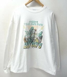 ◆MONO-MART モノマート クラックアートプリント ロンT 長袖 Tシャツ 白 サイズL　汚れあり