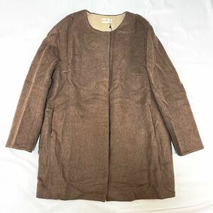 【新品】POUR Tres Femme プール トレファム ロングコート アルパカコート ノーカラーコート ウール65% アルパカ35% 3L 大きめサイズ