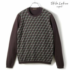 ◆【Stile Latino(スティレラティーノ)/秋冬/ジオメトリック柄カシミヤシルククルーネックニット(MU6 GC/MGM2211B)】[stl2370082-52]