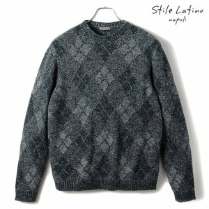 ◆【Stile Latino(スティレラティーノ)/秋冬/アーガイル柄カシミヤミドルゲージクルーネックニット(MU6 GC IT/MGM21906)】[stl2370052-44]