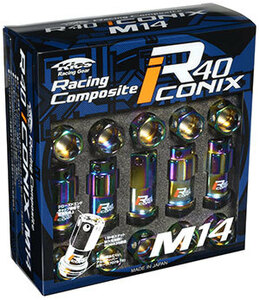 送料無料 RI-14N8K KicS Racing Composite R40 iCONIX M14 x P1.5 Lock & Nut Set Cap Less ネオクローム キャップ無 14R 球面座 KYO-EI