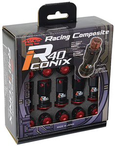 送料無料 RIA-01KR Racing Composite R40 iCONIX M12 x P1.5 Nut SetAluminum Cap ブラック キャップ付 レッド ロック無し KYO-EI