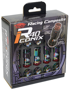 送料無料 RI-11NK Racing Composite R40 iCONIX M12 x P1.5 Lock & Nut Set Cap Less ネオクローム キャップ無 テーパーブラック KYO-EI