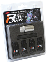 送料無料 YIA4-1KU Racing Composite R40 iCONIX Lock 4pcs SET M12×P1.5 Aluminum Cap ブラック キャップ ブルー ロックのみ KYO-EI_画像1