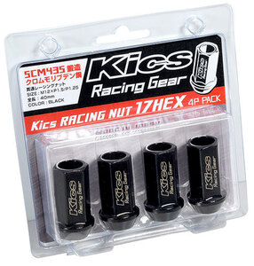 送料無料 KYO-EI Kics Racing Nut KRN1BK4Px4 17HEX M12×P1.5 (16pcs) Black SCM435鍛造クロムモリブデン鋼 ホイールナット (16個)