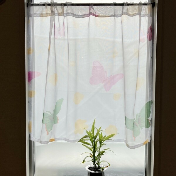 蝶々 カラフル カフェカーテン 1枚 幅100×丈70 のれん 小窓