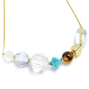 【新品】ネックレス スクエア天然石ミックスビーズ ターコイズMIX