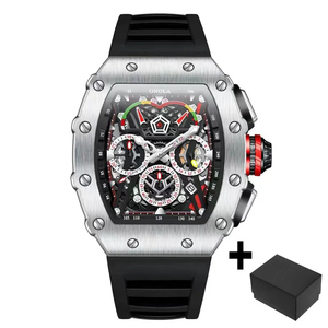 Онола мужские высококачественные часы Quartz Sports Fashion Watch Chronograph Водонепроницаемые водонепроницаемые часы Silver X Black