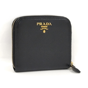 【中古】PRADA ラウンドファスナー 二つ折り財布 サフィアーノ レザー ブラック 1ML522