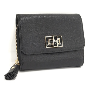 【中古】ANYA HINDMARCH 三つ折り財布 レザー ブラック