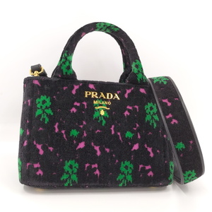 【中古】PRADA カナパ 2WAY ハンドバッグ ショルダーバッグ ベルベット ブラック系 1BA038