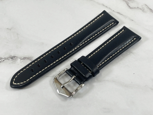 ラグ幅：20mm ブラック コードバン 本革 レザーベルト ハンドメイド 尾錠付き レザーバンド 腕時計ベルト LB101