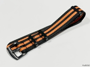 20ｍｍ 高品質 光沢 NATO ストラップ 腕時計ベルト ブラック/オレンジ ストライプ (ロレックス オメガ タグホイヤー 対応)ファブリック