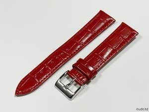ラグ幅：20mm 腕時計用レザーベルト クロコダイル調 カラー：レッド 尾錠付き レザーバンド 腕時計ベルト LB104
