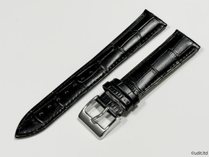 ラグ幅：20mm 腕時計用レザーベルト クロコダイル調 カラー：ブラック 尾錠付き レザーバンド 腕時計ベルト LB104