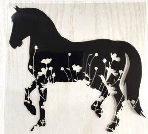  horse riding horse&flower sticker black 