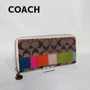 COACH コーチ長財布 ラウンドファスナー キャンバスレザー