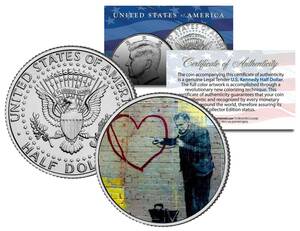 アメリカ 1/2ドル硬貨 バンクシー 医者とハート 限定カラーコイン Banksy USA 証明書&コインホルダー付き 新品レア