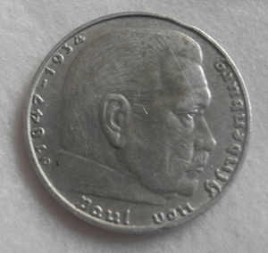 ドイツ 第三帝国 2ライヒスマルク 銀貨 1937年 D 2マルク ヒンデンブルク 美品！ ナチスドイツ ヒトラー アンティーク