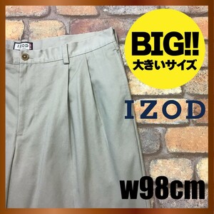 BP2-040★W98センチ位★状態良好★USA買付商品★【IZOD アイゾッド】ツータック チノパン【W38×L30 メンズ XL】ベージュ USA古着 ゴルフ