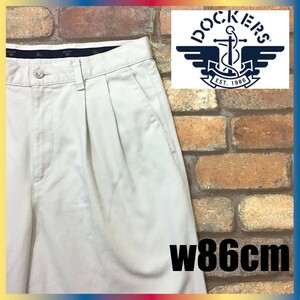 BP1-999★W86センチ位★お買い得★USA古着【DOCKERS ドッカーズ】ツータック コットンパンツ【W34×L38 メンズ L】アイボリー チノパン