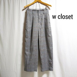 w closet ダブルクローゼット パンツ グレンチェック ワイドパンツ チェックパンツ タックパンツ サイズF