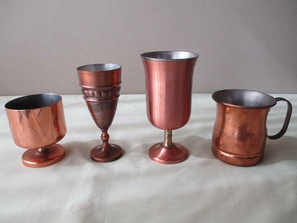 銅製食器（4個セット） ： ゴブレット・マグカップ・金属工芸