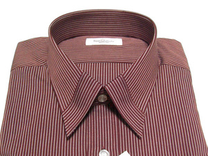 新品 送料無料 37-80ドレスシャツ 長袖 BEST QUALITY MODULO マイターカラー ストライプ シャツ ダークレッド系 綿100 S 