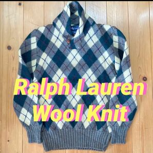 Ralph Laurenラルフローレンショールニットセーターウールアーガイル柄ヴィンテージポロUSAアメリカ古着