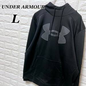 【極美品】UNDER ARMOUR　メンズ　スウェットパーカー　Lサイズ　ビッグロゴ　フリース　スェット　トレーナー　黒　アンダーアーマー　1円