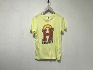 本物ハリウッドランチマーケットHRMコットンプリント半袖Tシャツメンズサーフアメカジミリタリービジネススーツイエロー1S日本製